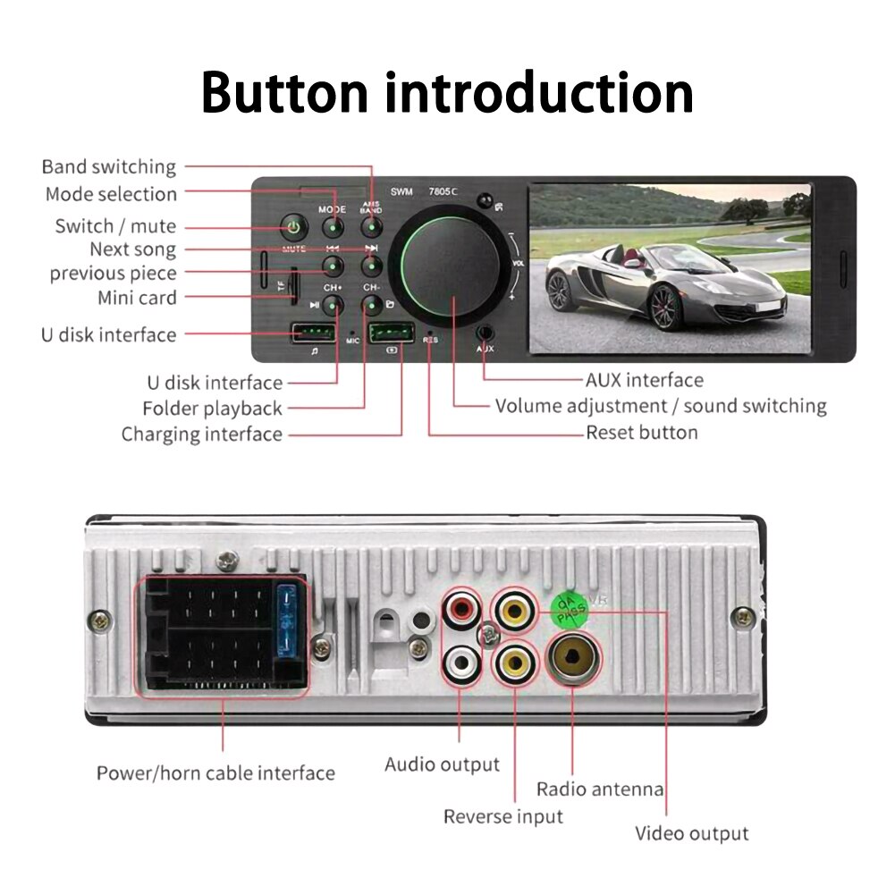 4.1" Car Radio Stereo Replace HD 1 Din Autoradio Multimedia Player WMA Bluetooth AUX In-Dash MP5 Udisk For CSV