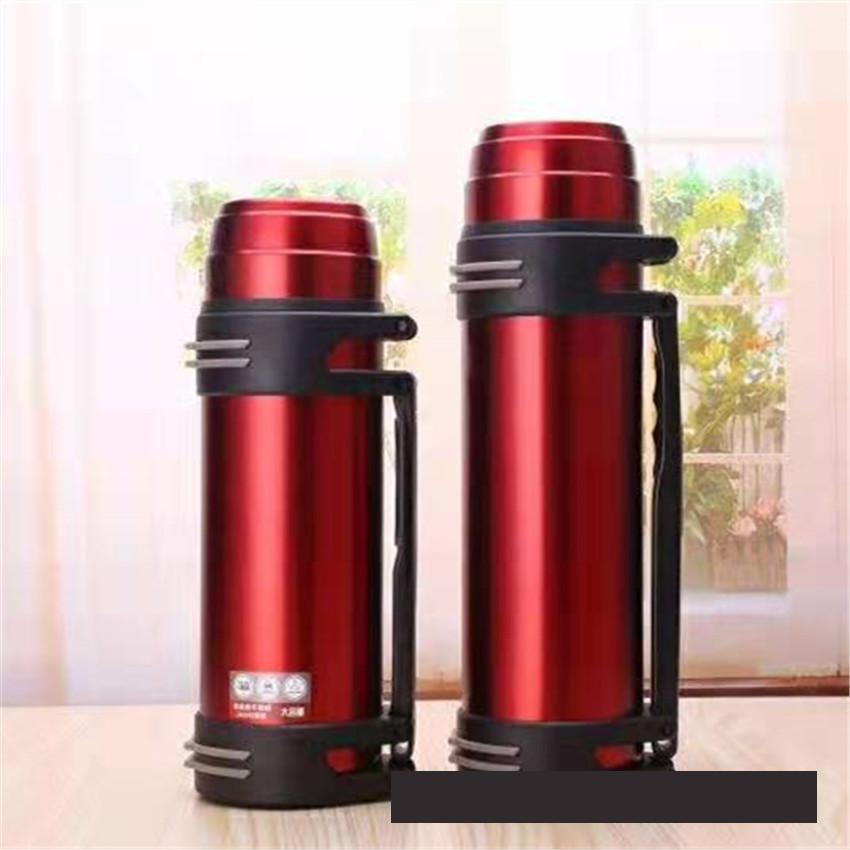 Høj kapacitet 1.2l/1.5l/2l termokande udendørs vandreture ski vand kaffeflaske dobbelt væg isolering termokrus kop: 2000ml / Rød