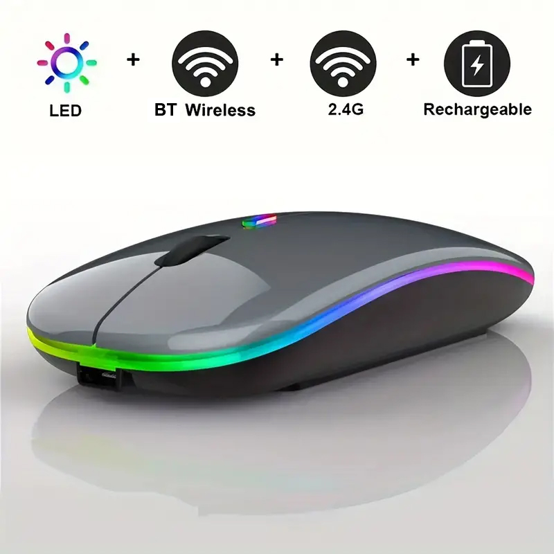 LED Wireless Mouse Bluetooth-compatible 2.4GHz Slim Rechargeable Silent Mice RGB Ergonomic Gaming mouse for Computer Laptop PC: WHITE