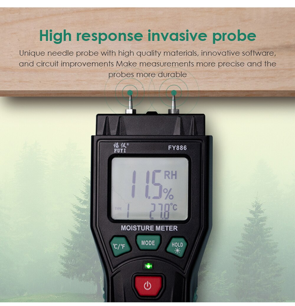 Two Pins Digital Wood Moisture Meter 7 Categories of Materials Humidity Tester Timber Damp Detector with LCD Display Backlight