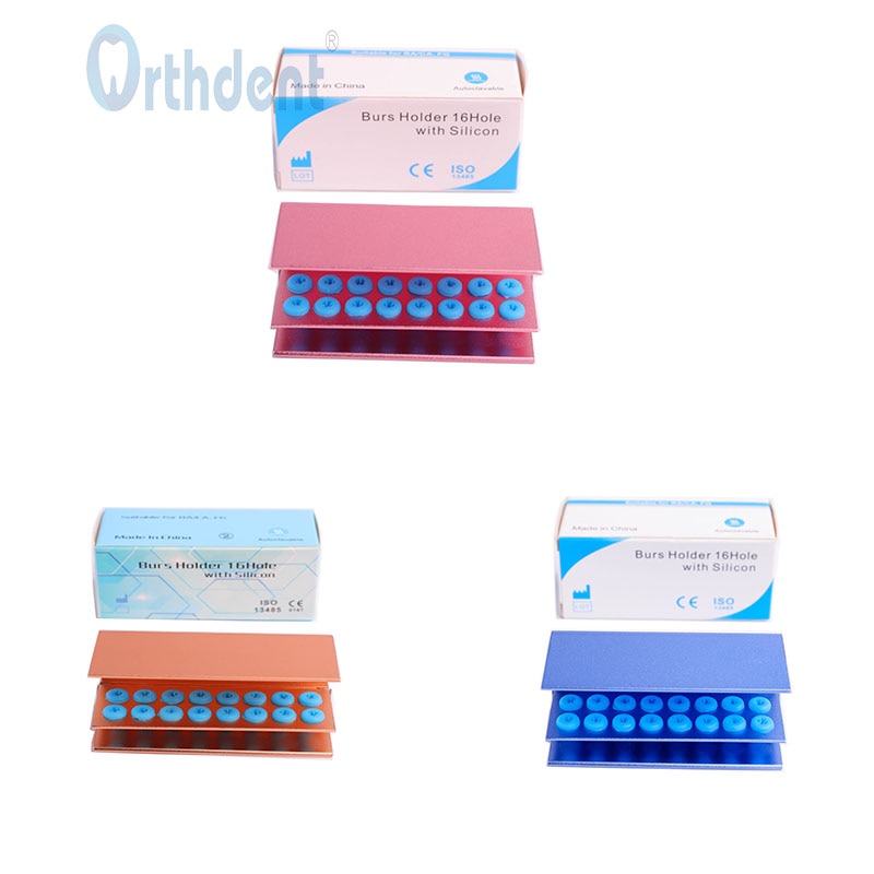 16 Holes Dental Bur Block Holder Holds Disinfection Autoclave Sterilizer Box Stand With Silicone Rings Fit For FG RA CA Burs