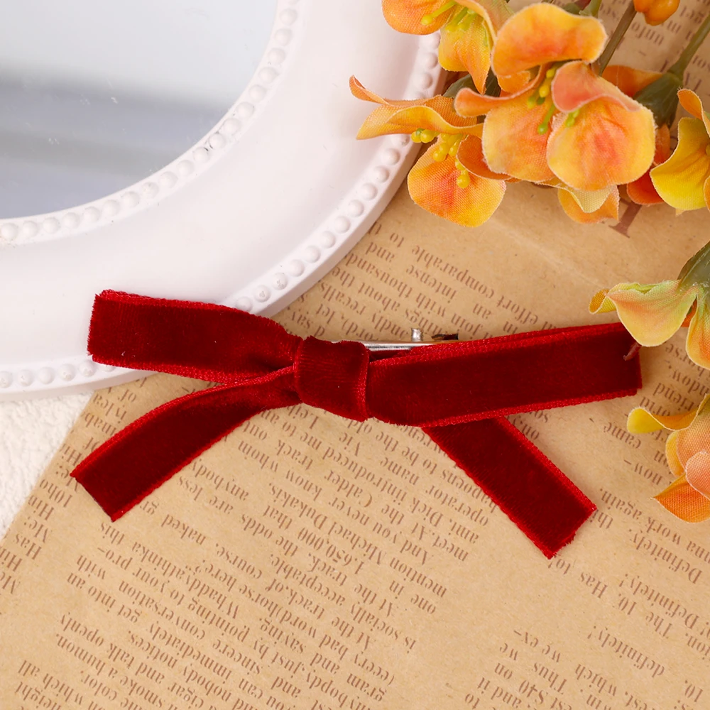 Horquilla de cinta con lazo de terciopelo para niña, Retro, Lolita, bonita pinza para el pelo pequeña, pasadores, accesorios para la cabeza para mujer: XS / YELLOW