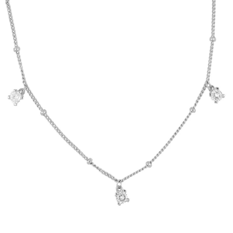 925 Sterling Silber Collares Niet Bling CZ Anhänger Halskette Kette Für Frau Liebhaber Paare Mädchen Schlüsselbein Halskette Zubehör: Silber- Farbe2