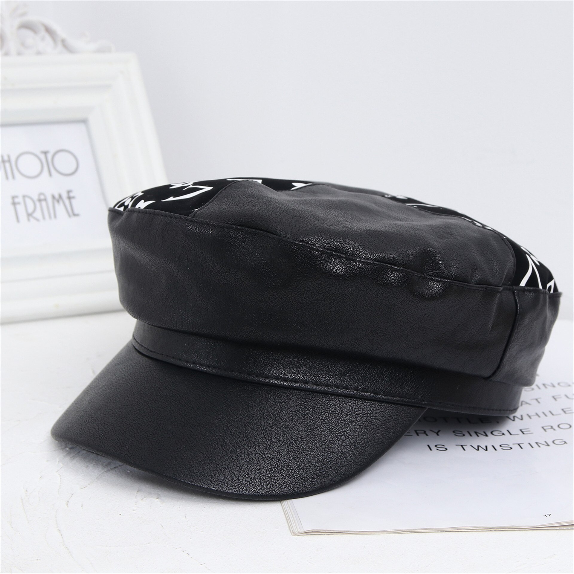 Chapeau octogonal à large bord avec broderie dôme, lettres coréennes, anglais, Ins Wild, quatre saisons, Hatrma, automne et hiver: 1