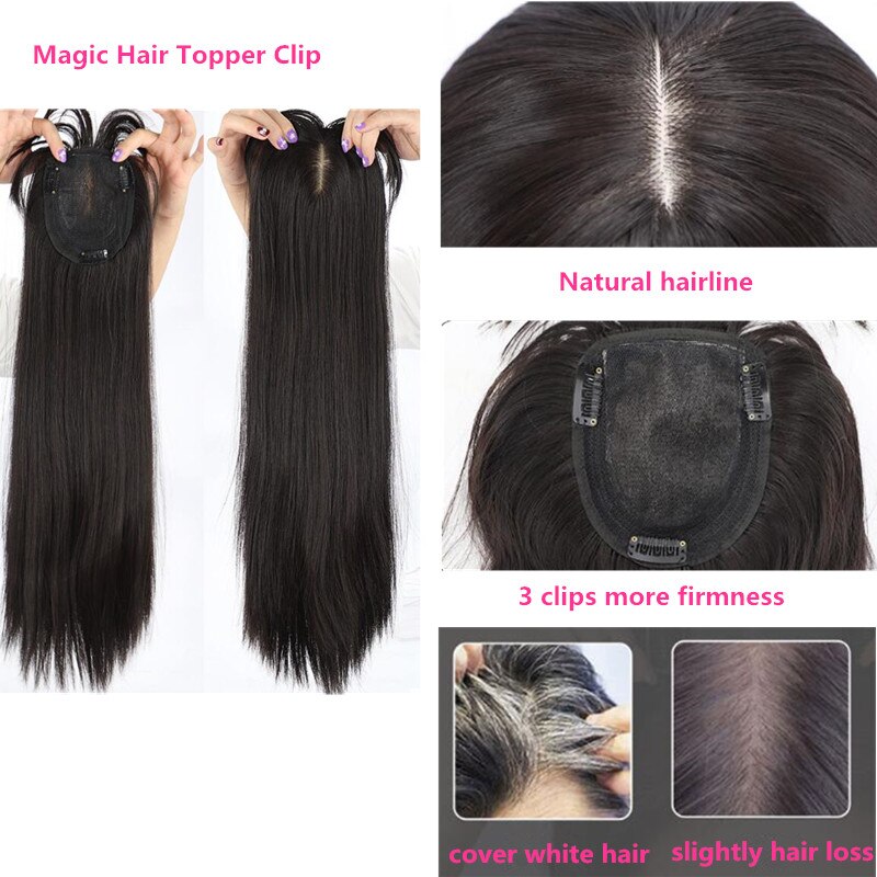 Hywamply 60CM Long Magic Clip on Hair Topper Add Volume Synthetic Hairpiece Closure for Covering White Hair Slightly Hair Loss
