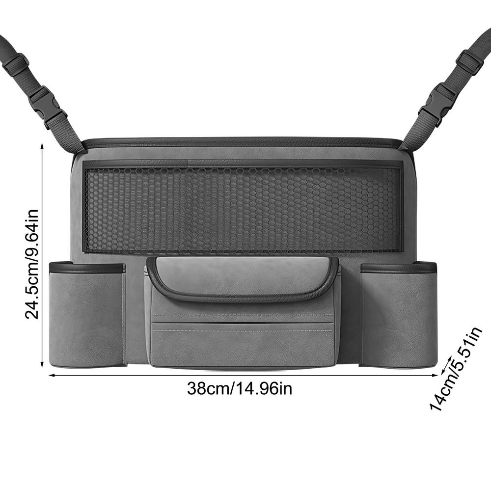 Rücksitz-Aufbewahrungstasche, Auto-Rücksitztasche, großes FassungsvermöGen, Auto-Rücksitztasche, verstellbare Beifahrersitztasche, sicher mit seitlichen Riemen: Grau