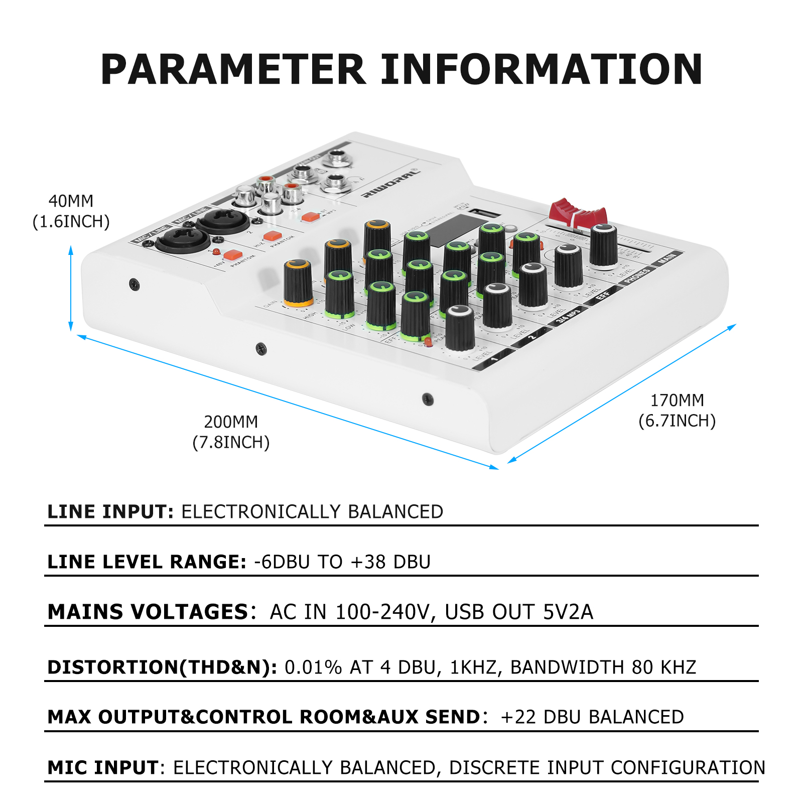 Mixer Audio Controller di registrazione e missaggio a 4 canali, mini interfaccia audio portatile, adatto per live: Avorio