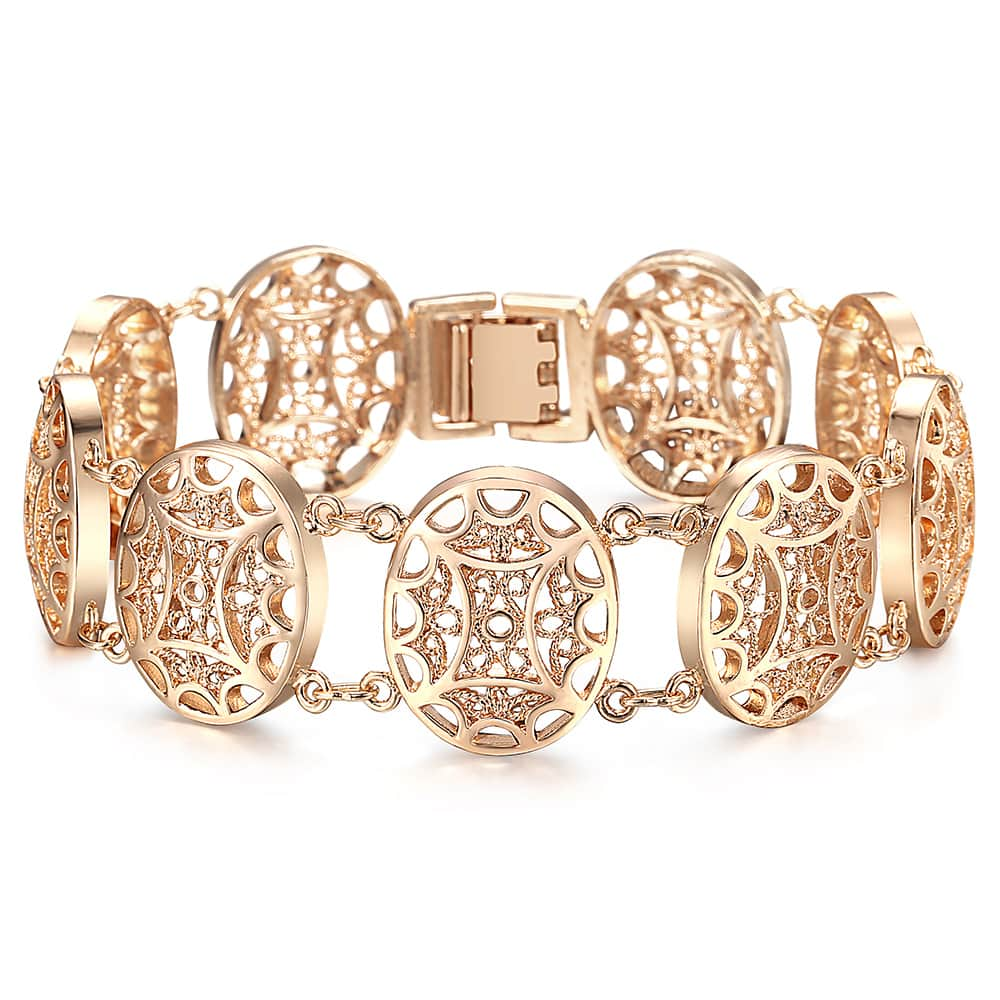 585 Rose Gouden Armband Armband Voor Vrouwen Uitsnede Gesneden Bloemen Wijnstok Ovale Polsband Sieraden Vriendschap CB19: CB19