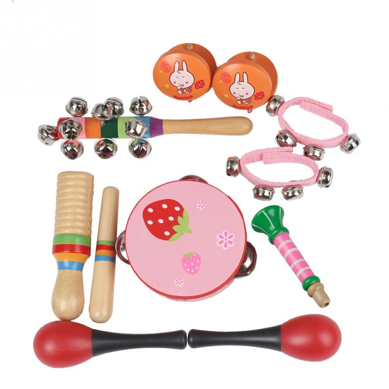 10pcs Orff Musical Instruments Set Children Early Childhood Music Percussion Toy Combination Kindergarten Teaching Aids