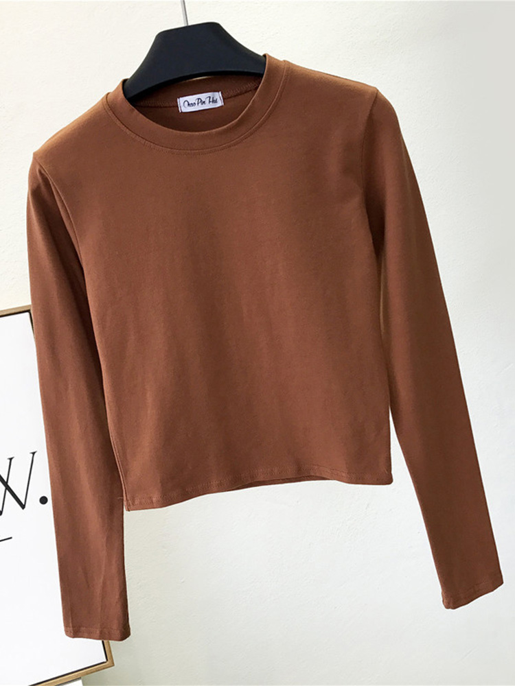 Ropa negra sexi para Mujer, Ropa de Mujer con cuello redondo y manga larga para ombligo, Ropa informal de para Mujer: XL / Caqui