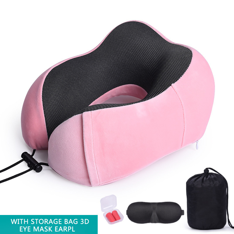 Car U Shaped Memory Foam Neck Pillows Soft Slow Rebound Space Travel Pillow Solid Neck Cervical Healthcare Bedding: Pink Set 2