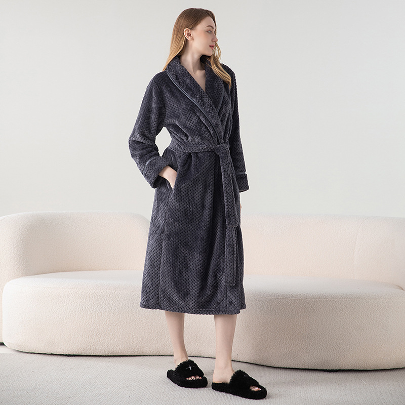 Paar Bademantel Herren halb-Samt Schlafanzug Herbst Winter gepolstert verdickt langen Bademantel Damen Heimat tragen Bademantel Frauen Universal-: Gelb