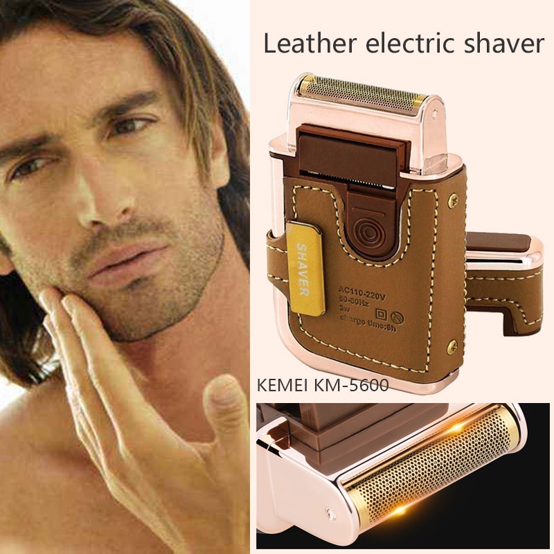 Kemei 2 in 1 Rechargeable Shaving Men USB Electric Razor Vintage Leather Hair Removal Shaver