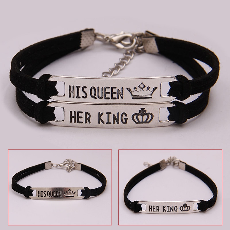 2Pcs Matching Set His Queen Her King Alloy Couple Bracelet Jewelry H9