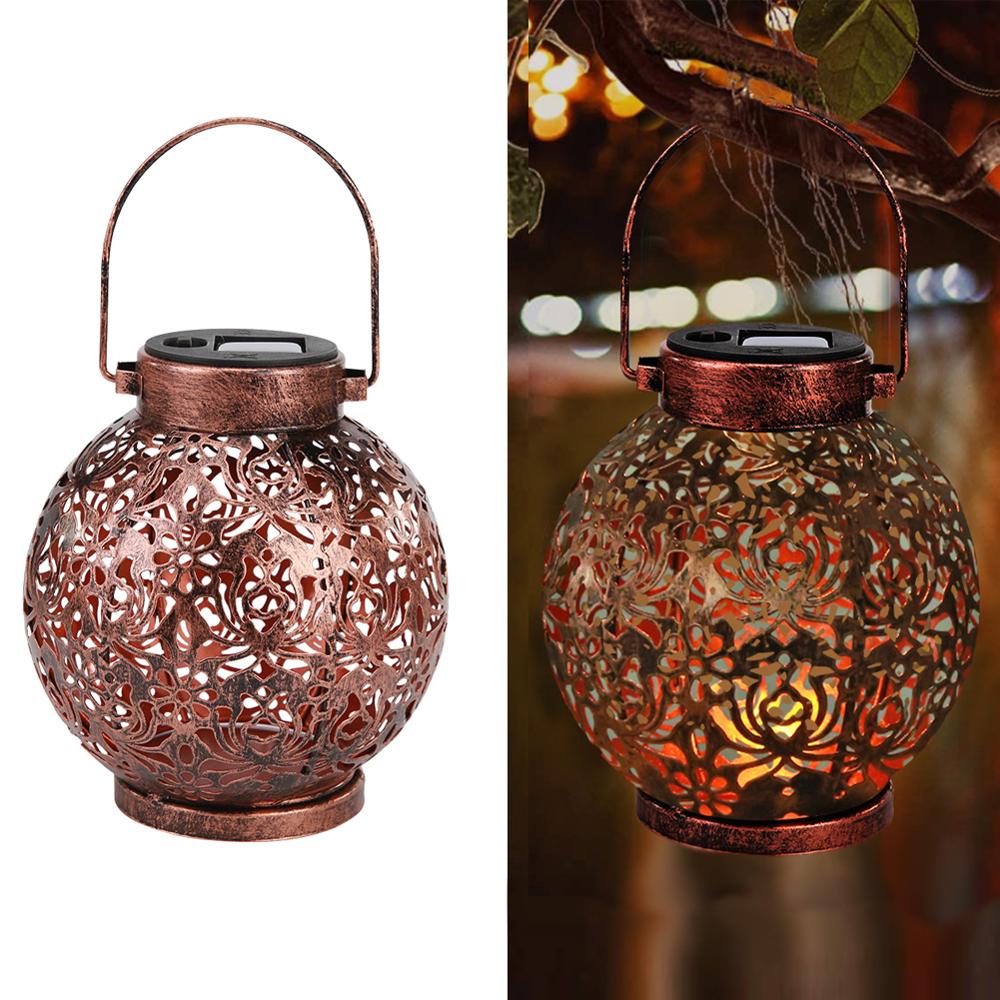 LED Solar Projection Lamp Flower Lantern Hanging Outdoor Garden Lights Metal Waterproof Table Lamp Home Decoration