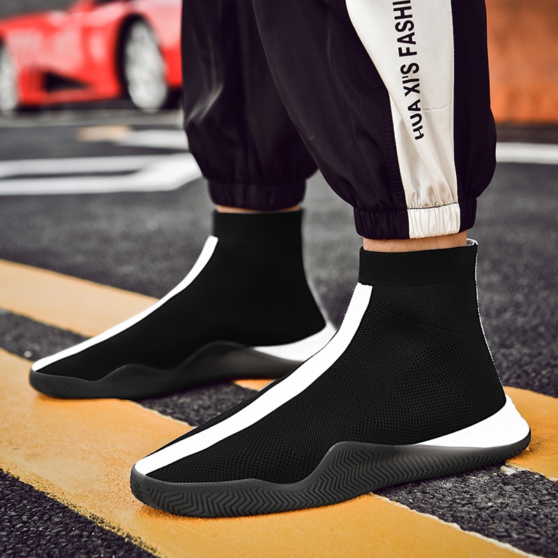 Mode Hoge Top Casual Schoenen Voor Mannen Ademende Flats Mannen Sneakers Elasticiteit Mannen Sok Schoenen Wandelschoenen tenis masculino
