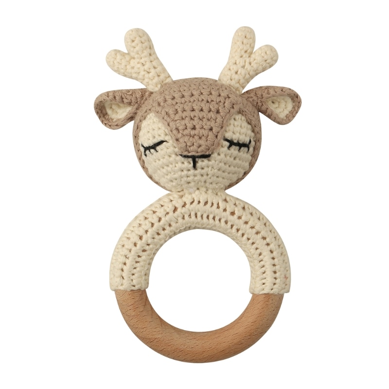 Baby Beißring Holz Spielzeug Handy Pram Krippe Ring Häkeln Rassel Schnuller Beißring BX0D