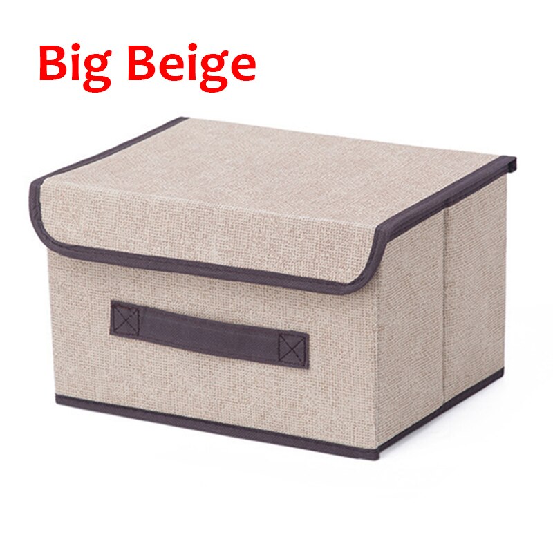 Storage Boxes with Lids No Smell Polyester Fabric Clear Storage Baskets Containers Bins With Double Cover Organizer: Big Beige