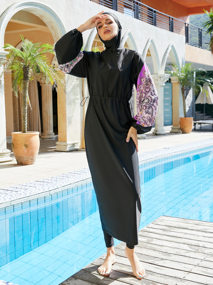 Burkini-bañador musulmán para mujer, traje de baño de manga larga, traje de baño islámico, batas modestas, traje de baño liso con ropa Hijab 2023