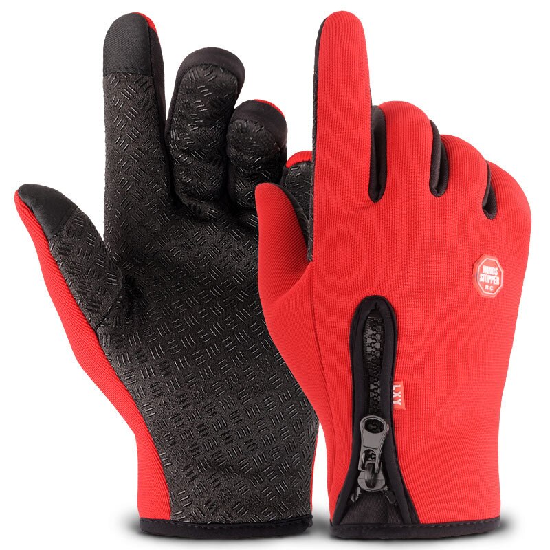 Vandtætte skridsikre handsker fløjl vind- og koldt resistent berøringsskærm mænd handsker sport cykling fiskeri skiløb mænds handsker: Rød