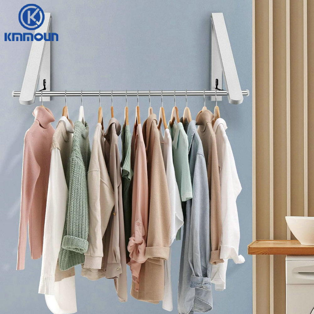 Wandgemonteerde Wasdroger, Opvouwbare Kledingrail Aluminium Stabiliseert Kledinghanger Droogrek Voor Slaapkamer Badkamer Kmmoun