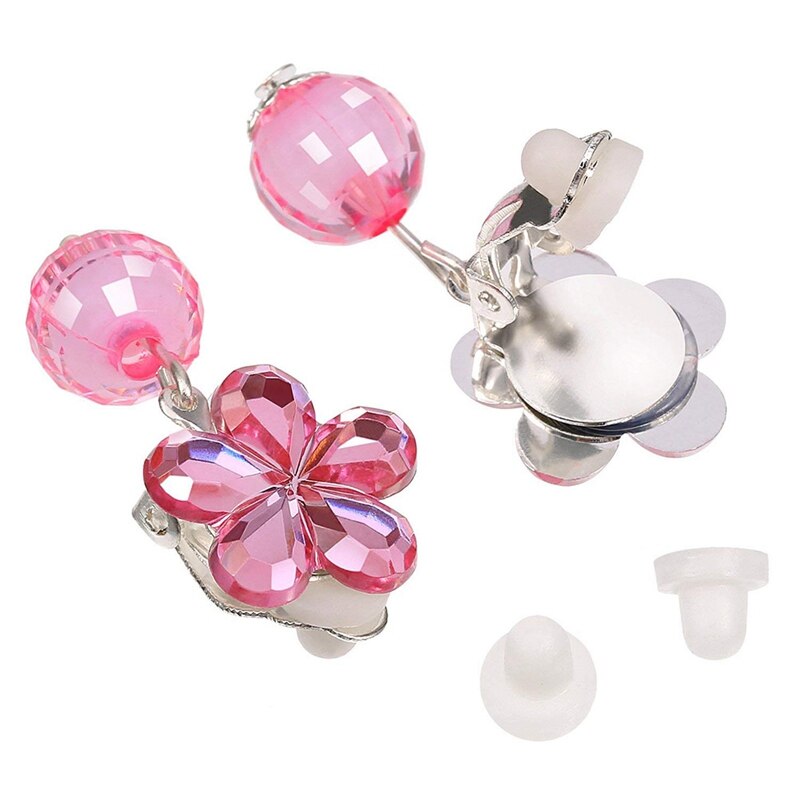 7 Pairs/Box Color Crystal Children Baby Girl Earrings Kids Pink Jelly Beads Ear Clip On Pierced Earrings Jewelry Party