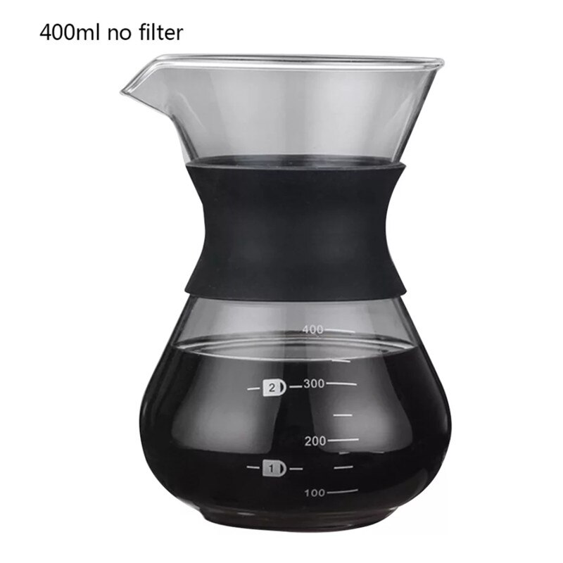 Värmebeständig kaffekanna i glas med filter i rostfritt stål handdroppskanna kafébryggare dela kanna barista häll över kaffebryggare: 400ml inget filter