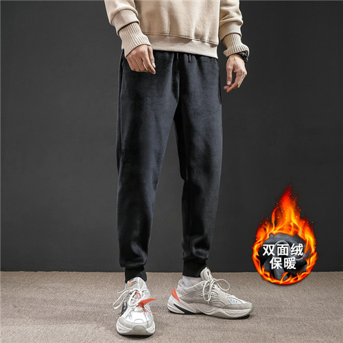 Winter Warm Fleece Jogging Broek Mannen Casual Slim Fit Broek Dikker Lam Fluwelen Joggingbroek Mannelijke Streetwear: Zwart / XXXL