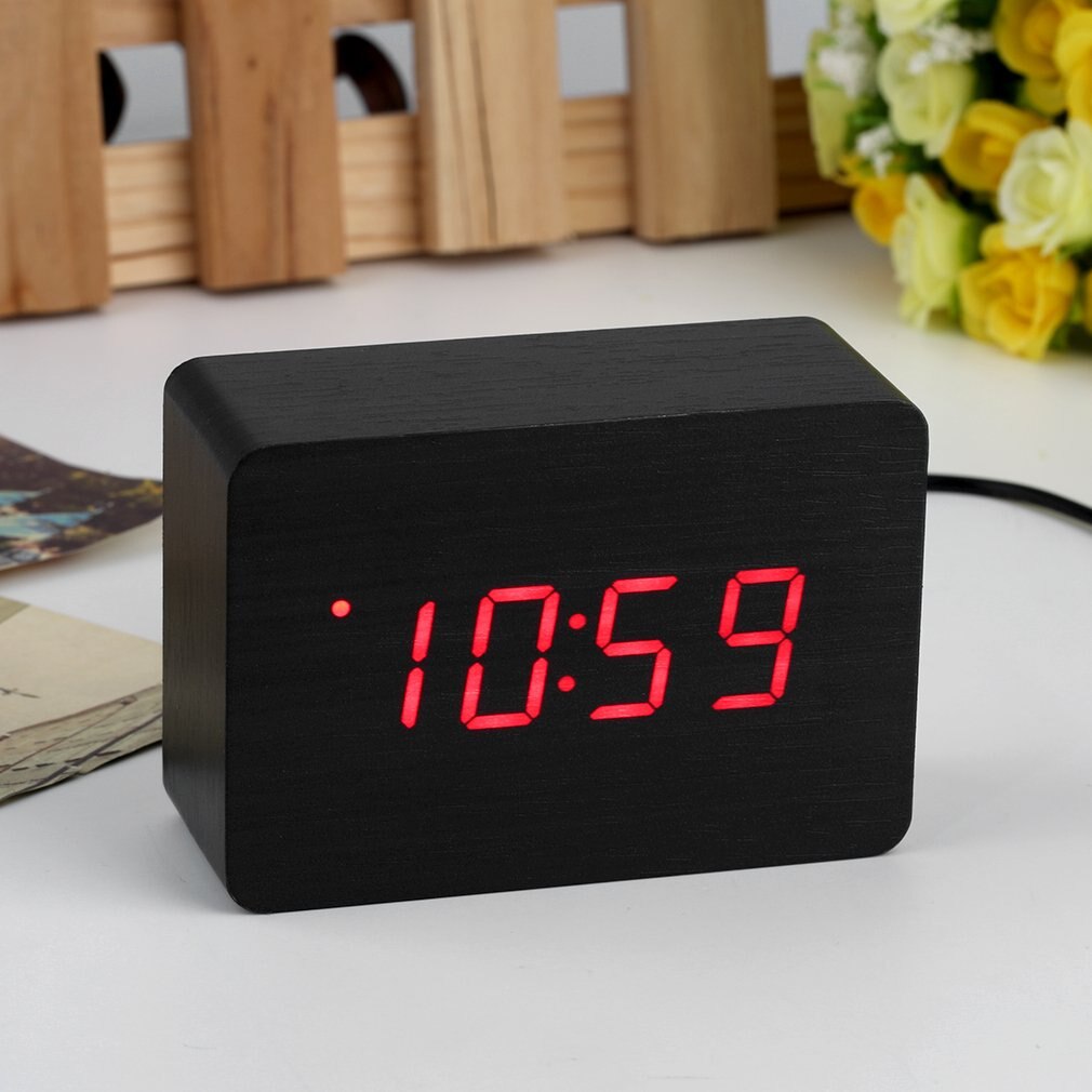 Thuisgebruik Moderne Sensor Houten Klok Dual Led Display Bamboe Klok Digitale Wekker Led Klok Tonen Tijd Voice Control