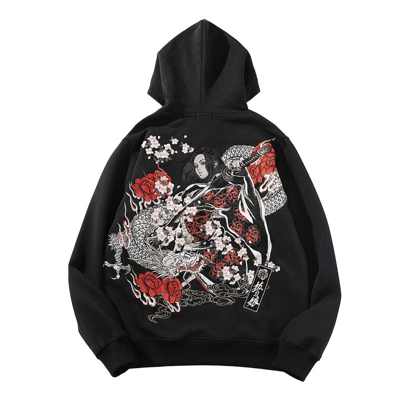 Japanese-style Yokosuka embroidery Chinese style dragon pattern drawing knife beauty winter plus velvet hoodie men's clothing