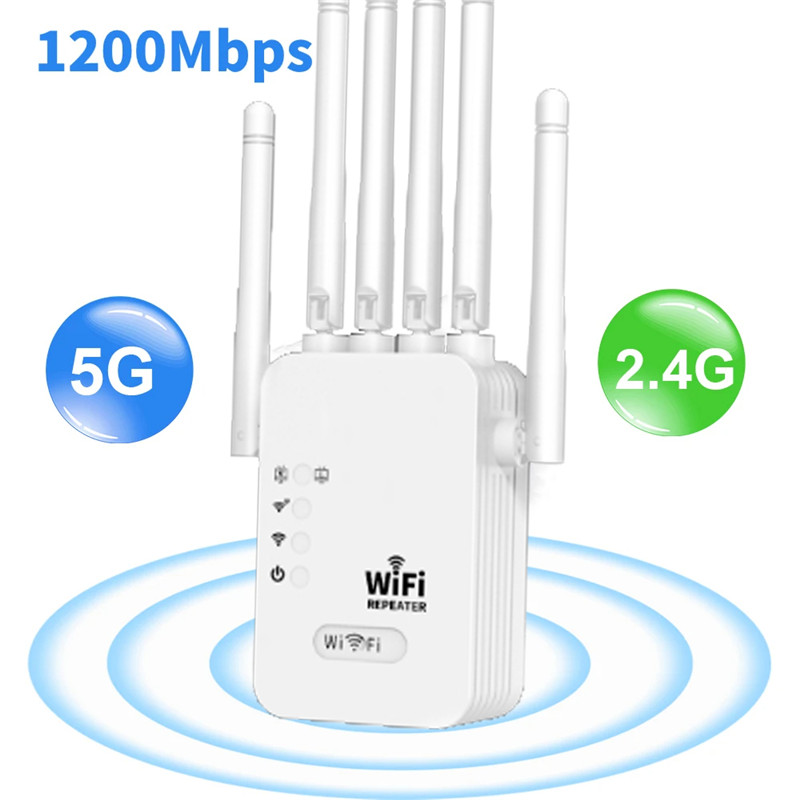 1200Mbps Dual Band WiFi Repeater Wireless Signal Extender 2.4G 5GHz Wi-Fi Amplifier Router Long Range Signal Booster For Home: green / Bundle1
