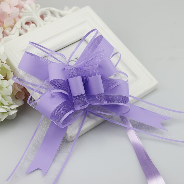 Plain Snow Yarn Garland Streamers Ribbon Flowers Packaging Bundled Wedding Car Door Hand Streamers Wedding Decoration: light purple 10piece