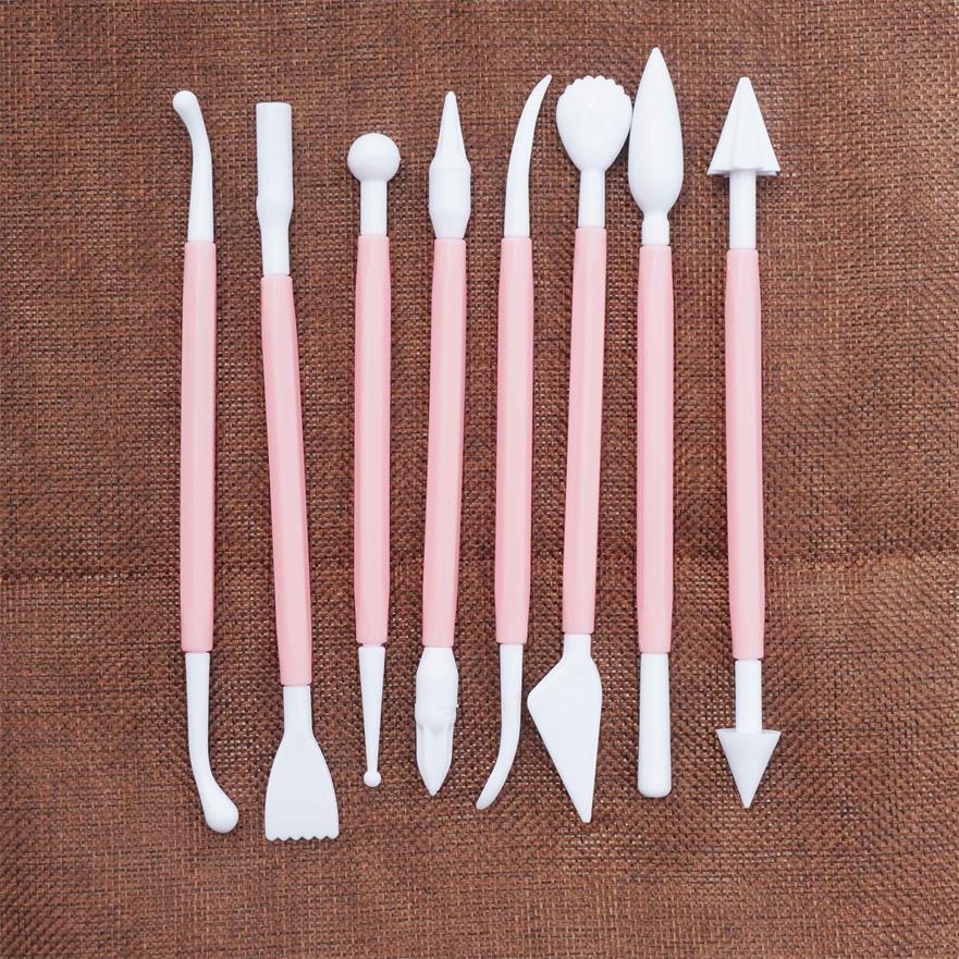 8 stks/set Fondant Cake Modelling Tool Sugarcraft Bloem 16 Patronen Cutter Wiel Gereedschap Wedding Cake Decorating Pen Cakevorm: Roze