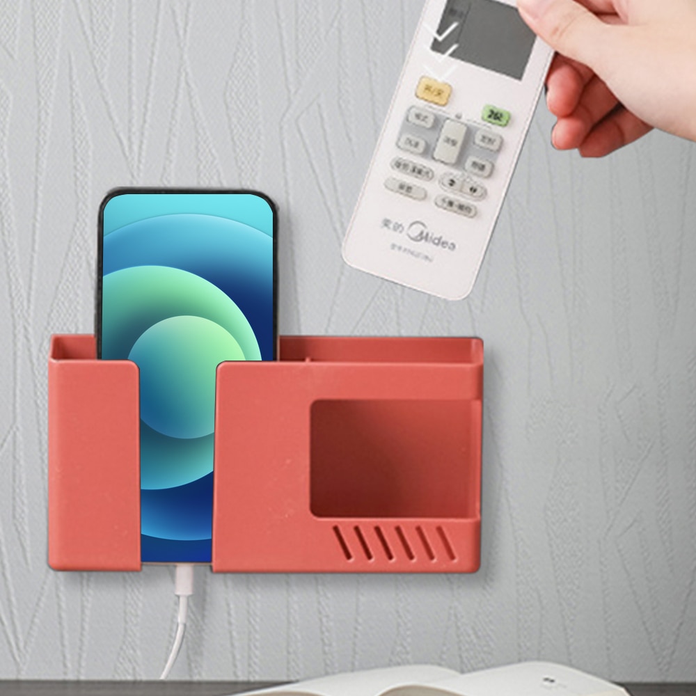4/2/1 pcs punch-free mobile phone holder wall mount stand remote control organizer storage box charging night container rack