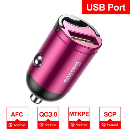 Baseus Quick Charge 4.0 3.0 USB Car Charger For iPhone 11 Pro Max Huawei P30 QC4.0 QC3.0 QC 5A Fast PD USB C Car Phone Charger: USB Port Pink