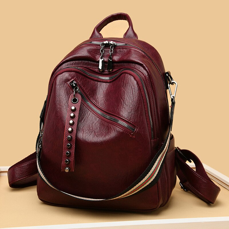 Multifunctionele Schoudertas Vrouwelijke Tas Trend Jonge Student Rugzak Leisure Schooltas: Red wine