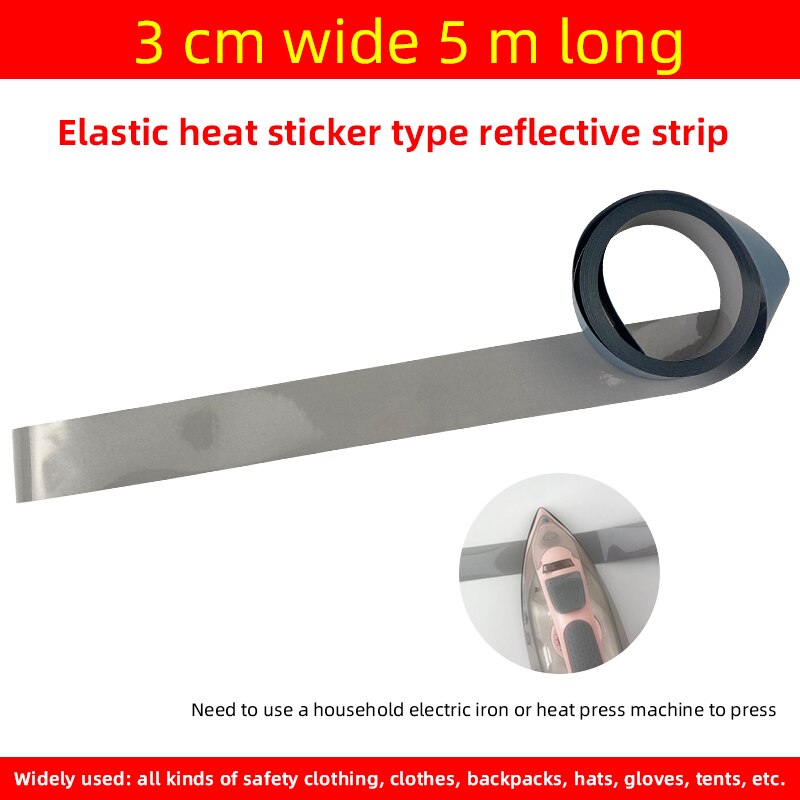 Elastisk varmeoverførsel vinyl film høj synlighed sikkert sølv reflekterende materiale diy tape stryge på stof tøj: 30 mmx 5 meter