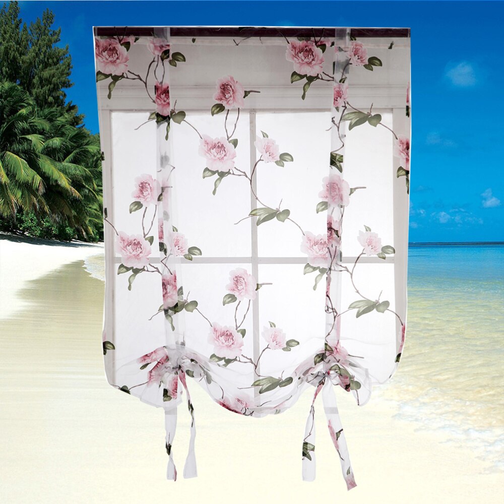Blumen- Römischen Vorhang halb schier Fenster Schatten Schlinge Krawatte Jalousien für Wohnzimmer Balkon Schlafzimmer 0,8x1m (lila)