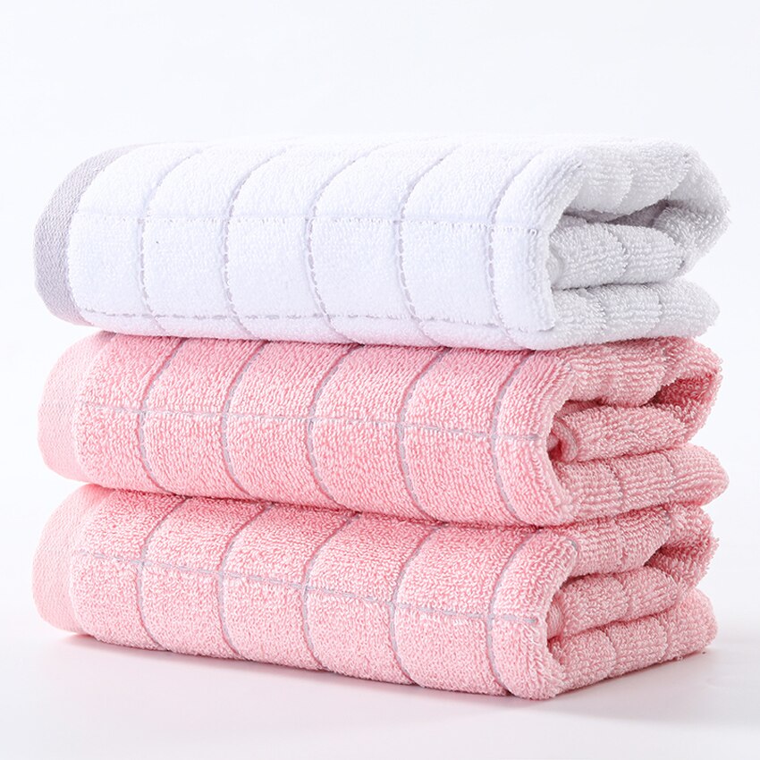 Juego de toallas faciales a cuadros para adultos y niños, 100% algodón, suave, pelo grueso, para manos, hogar, Hotel, Spa, toalla de cara, servilleta, 3 piezas: 1 white-2 pink
