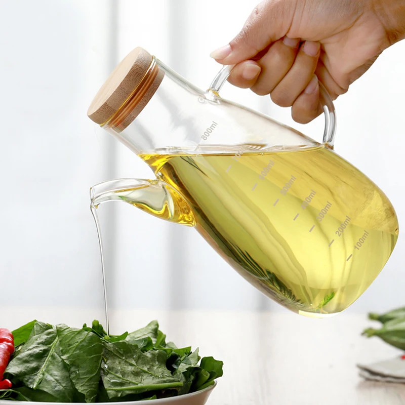 Transparent Glass Oil Bottle with lid Handle Scale Heat-resistant 500/800ml Soy Vinegar Sauce Environmental protection Container