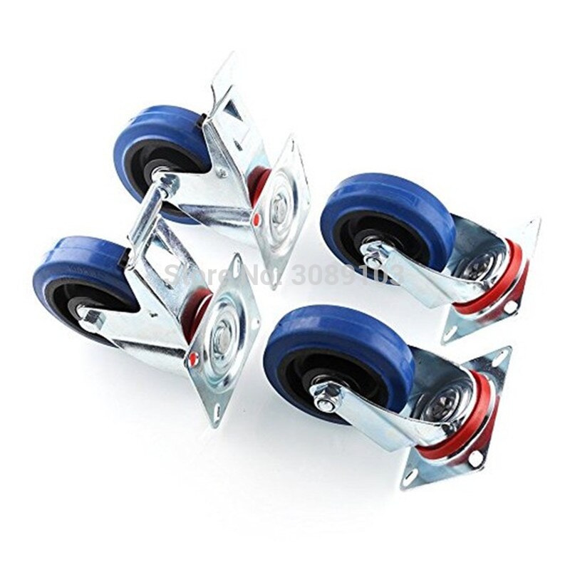 4PCS 4 inch Industrial elastic blue rubber caster wheel, medium duty caster for trolley