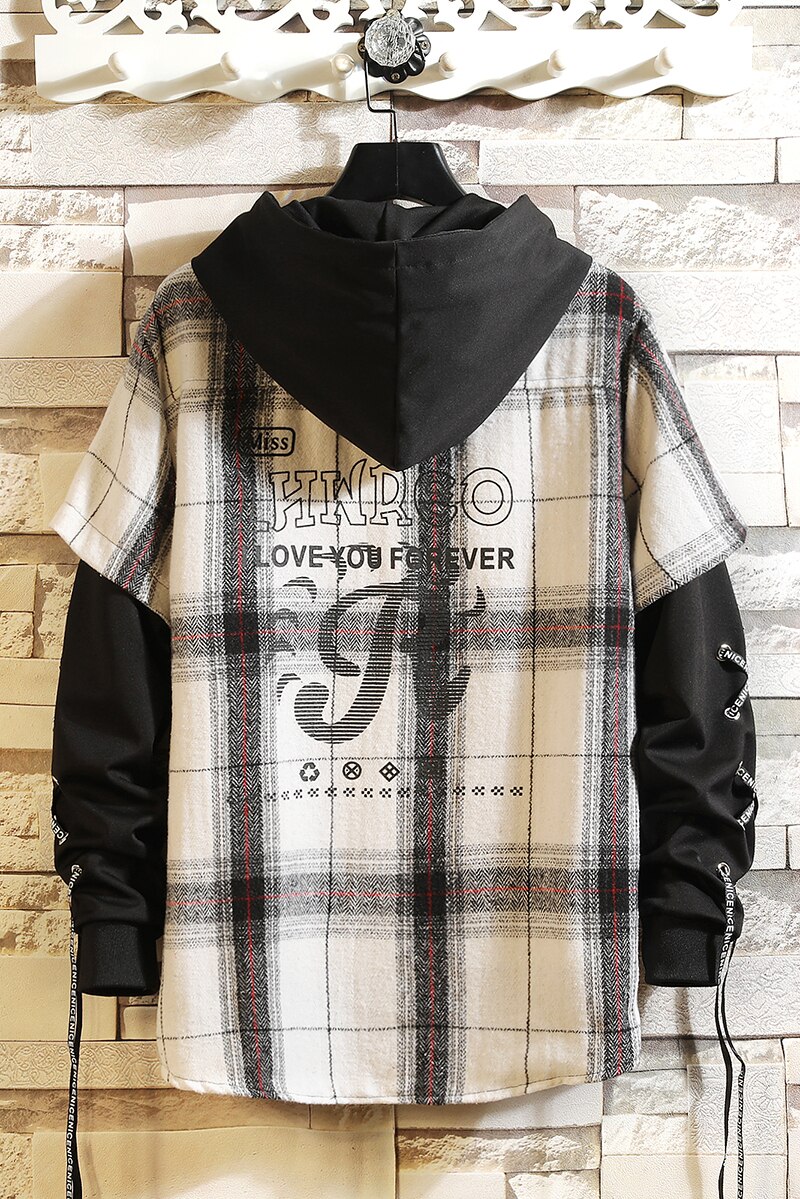 Hip Hop Couple, Hoodie,loose plaid shirt,Long Sleeve Shirts Men Casual Streetwear Coats Male Hipster Shirts Tops