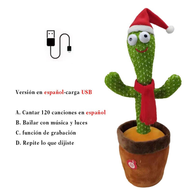 cactus dansant usb Rechargeable avec son en espagnol pour bébés, jouet Parlant russe: R Spanish USB