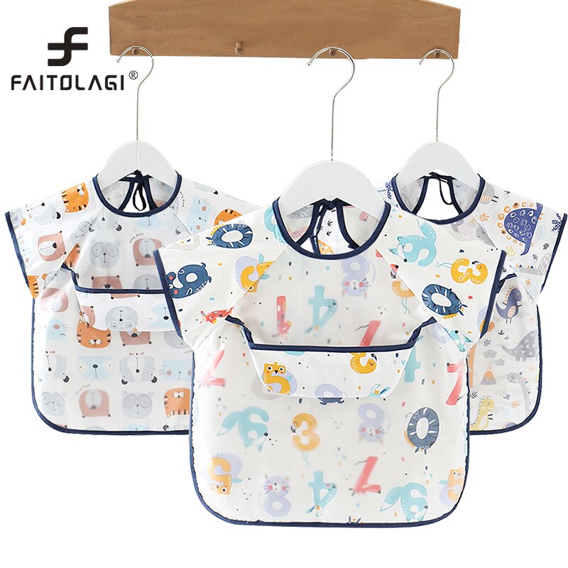 Baby Bibs Waterproof Short Sleeve Cartoon Feeding Accessories - Polyester Cotton Acrylic - Unisex Toddler Infant