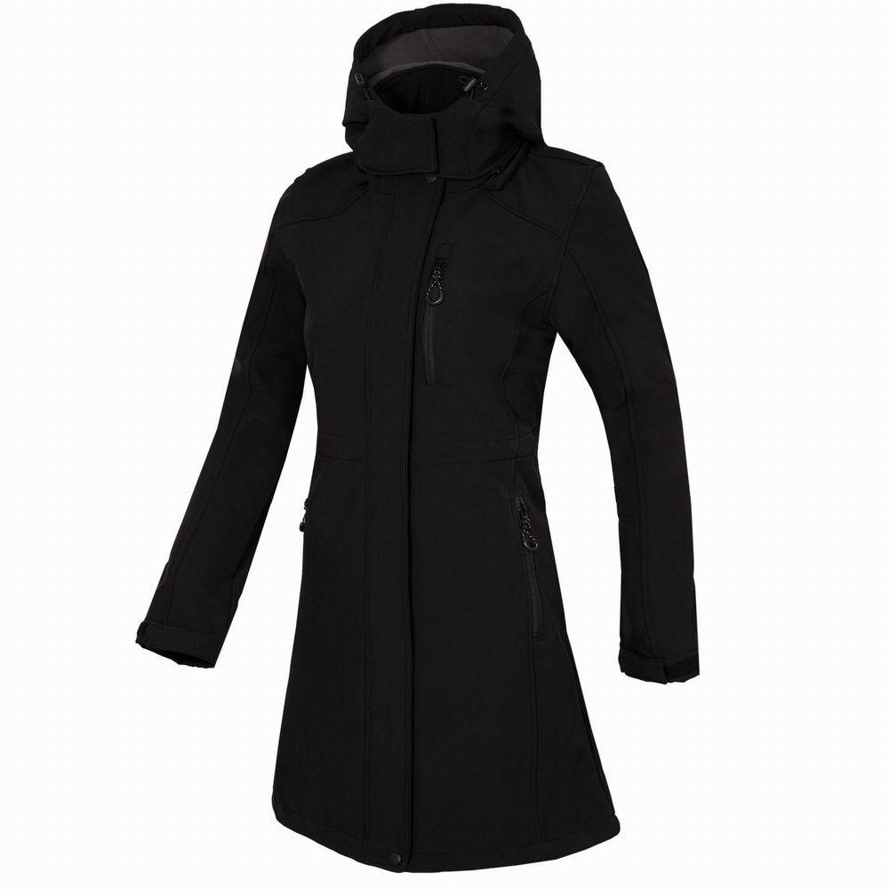 Utendørs dame og #39 ;s camping fotturer lang jakke windstopper softshell kåpe dame fleece foret termisk yttertøy trekking vindjakke: Svart / M