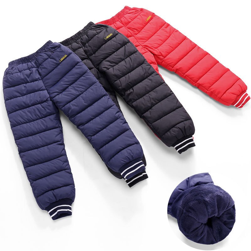 Barn dun bomullsklær gutter bukser jenter leggings barn vintervarme pluss fløyelsbukser litt vanntette snøbukser