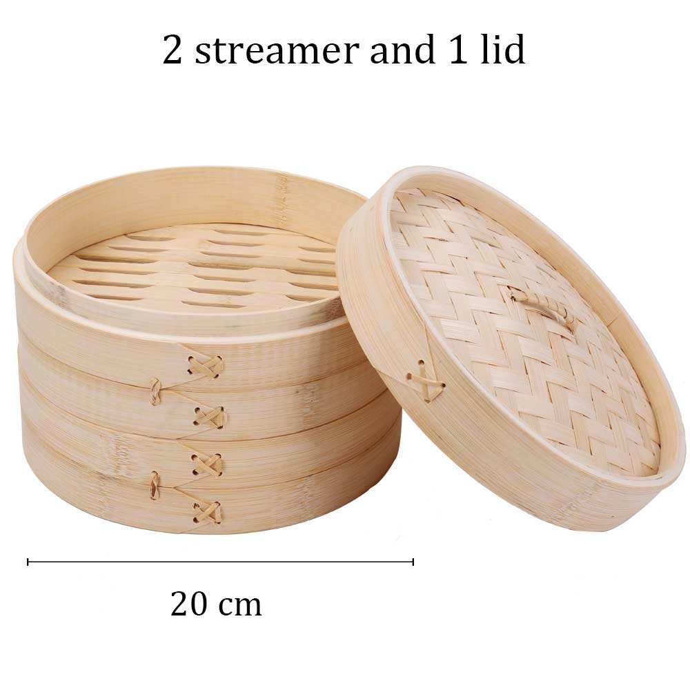 Bamboo parowar koszyk do gotowania na parze kluska ryby ryż warzywny kosz na przekąskę Dim Sum kuchnia narzędzia kuchenne klatka lub zestaw okładek: 20cm 2 cage 1 lid