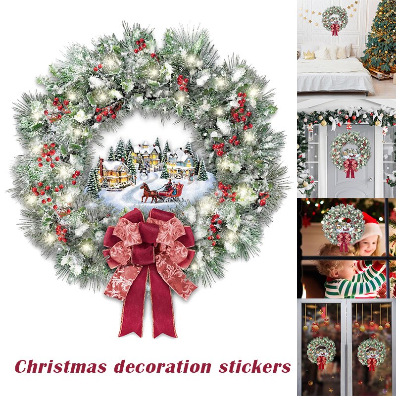 Newly Christmas Garland Cartoon Static Stickers Moisture Proof Window Glass Door Home Decoration TE889: Default Title