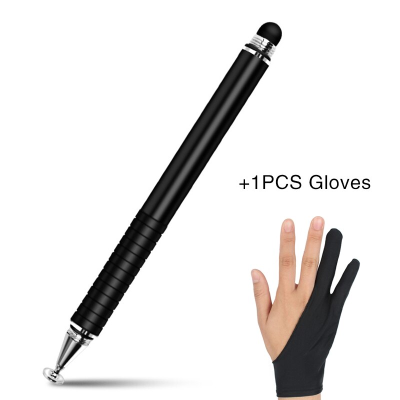 Bolígrafo Stylus Universal 2 in1 para Ipad lápices de Tablet dibujo lápiz táctil capacitiva pantalla pluma Stilus Smart Pen para la PC del teléfono móvil: Balck add Gloves