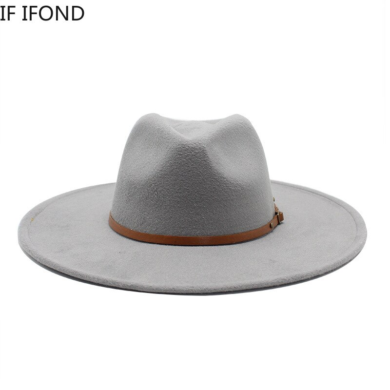 Sombrero de ala ancha para hombre y mujer, sombrero de ala ancha de lana sólida clásica, estilo británico, Panamá, Jazz, iglesia, 9,5 CM,